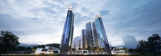 SK에코플랜트가 8월 분양 예정인 부산 '드파인 광양' 투시도. SK에코플랜트 프리미엄 주거 브랜드 '드파인'이 최초 적용되는 단지다. <SK에코플랜트 제공>
